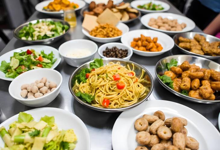 A Vibrant Table of Salads, Pasta, and Snacks